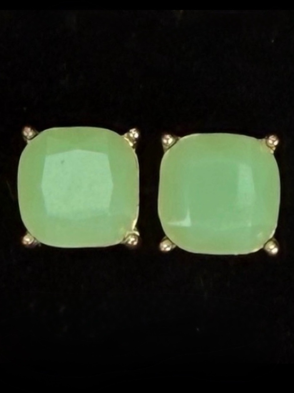 Large Aged Goldtone and Green Stud Pierced Earrings